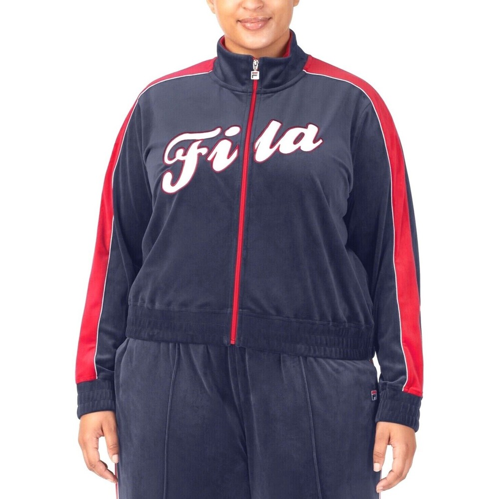 Fila Women's Valery Logo Zip Front Velour Jacket Blue/Red 4X